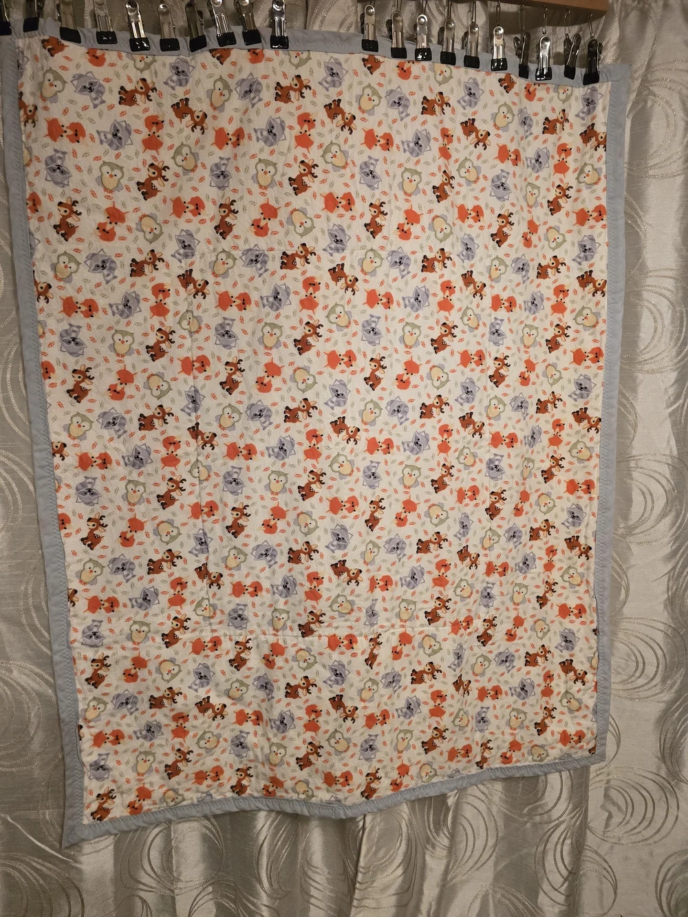 Unbranded Baby Bear & Cloud Printed Cream Blanket with Blue Trim
